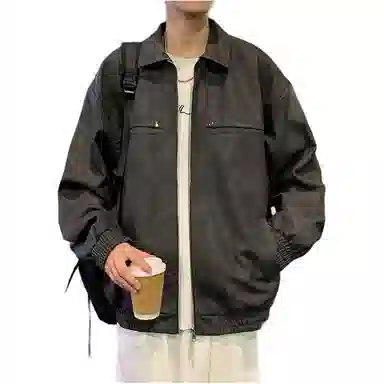 悍戈 美式高街复古个性设计感水洗纯色机车翻领夹克潮流百搭上衣牛仔外套 男女同款