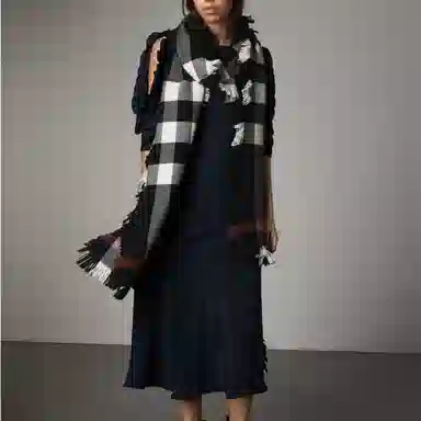 Burberry Black White Check Wool Scarf