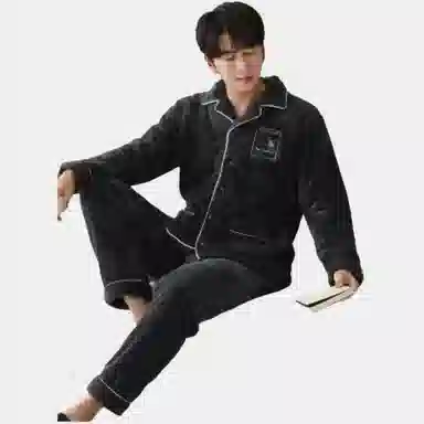 兰缪 保暖加厚舒适长袖长裤家居睡衣套装 男款 深灰色