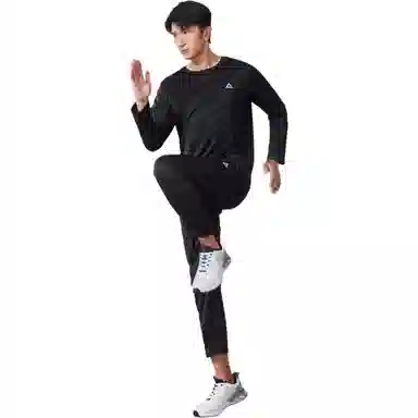 匹克 综合运动系列 圆领长袖套装保暖防风简约百搭保暖服休闲运动套装 男款 黑色