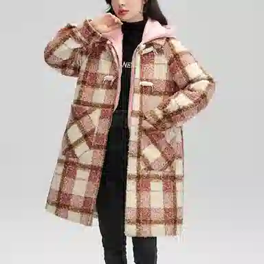 鸭鸭 中长款加厚格子大衣保暖外套真两件羽绒服 女款