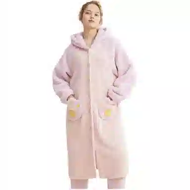 都市丽人 连帽简约纯色上衣松紧腰长裤睡衣套装 女款