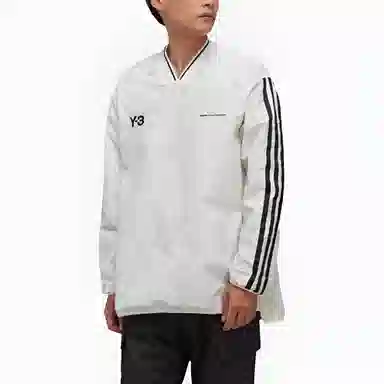 Y-3 V-Neck Striped Long Sleeve Tee White