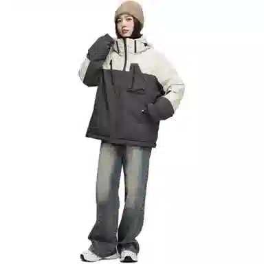 鸭鸭 时尚连帽简约拼色羽绒服 女款