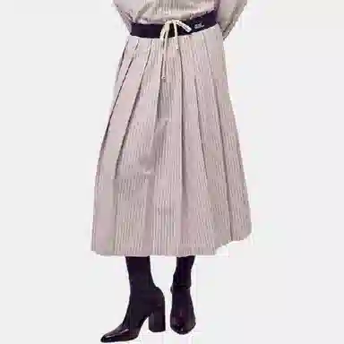 MARDI MERCREDI FW25 COTTON PLEATED MAXI SKIRT STRIPE_PINK