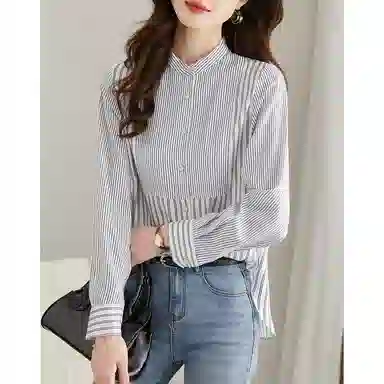 【dme】 立领条纹长袖衬衫 女款