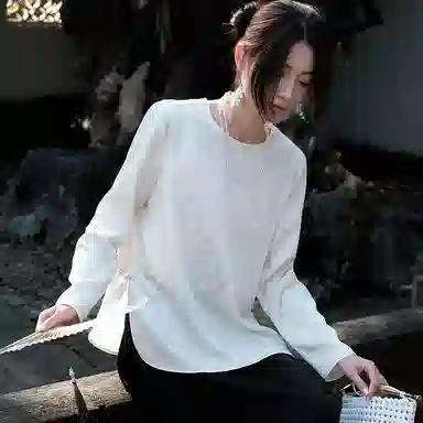 【dme】 纯色圆领提花设计感休闲长袖衬衫 女款 杏色