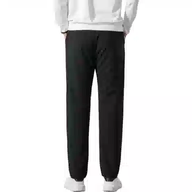 鸭鸭 纯色韩版休闲基础百搭中高腰系带防寒保暖加厚羽绒裤/棉裤 男款 黑色