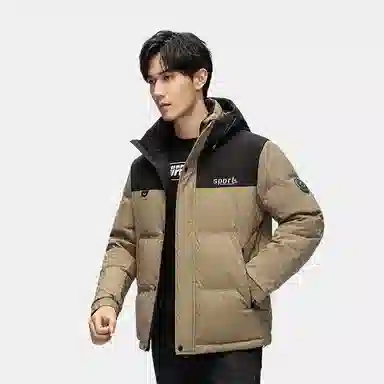 雅鹿 加厚连帽户外运动拼接撞色保暖羽绒服 男款