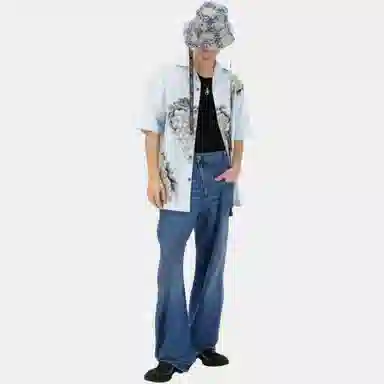 JW Anderson Floral Print Short Sleeve Shirt Blue