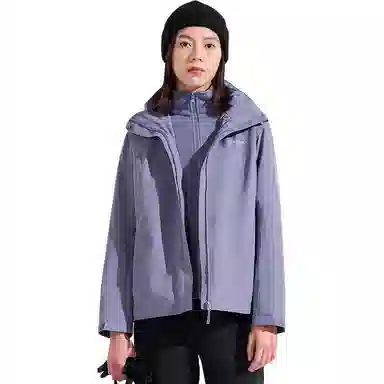 探路者  休闲舒适运动三合一  防水防风保暖防静电冲锋衣 女款 寂静紫
