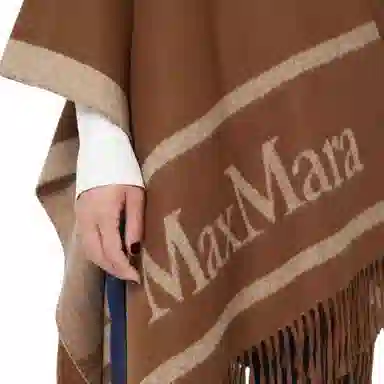 MaxMara Hilde Jacquard Logo-Decorated Wool Poncho Logo
