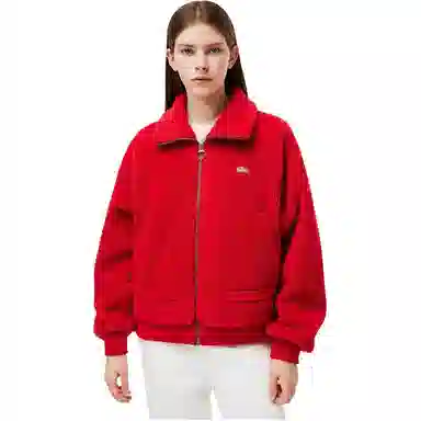 Lacoste SS25 Crocodile Embroidered Fleece Jacket Red