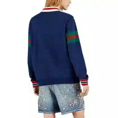 GUCCI SS23 Striped Lettering Sweatshirt Navy