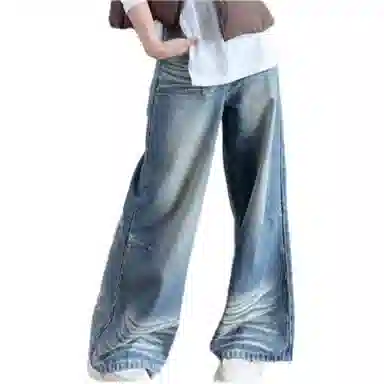 美洋 纯色休闲高腰牛仔裤 女款 蓝色