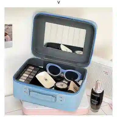 米甜兔 化妆包带镜子大容量女便携可爱化妆箱小旅行箱化妆品收纳包手提箱