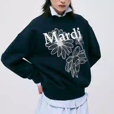 MARDI MERCREDI SS25 SWEATSHIRT TRIPLE FLOWER_NAVY WHITE