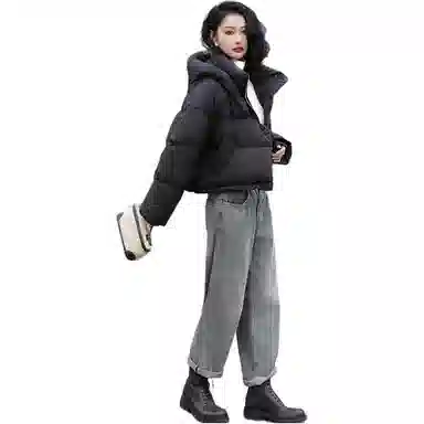 鸭鸭 纯色简约宽松连帽加厚羽绒服 女款