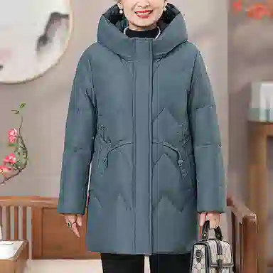 鸭鸭 纯色花卉刺绣连帽长袖羽绒服 女款