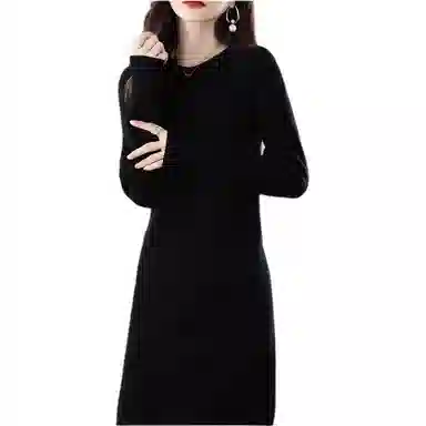 恒源祥 圆领纯色休闲长袖连衣裙 女款