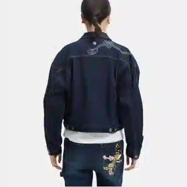 鬼洗 泥棒蓝同心喜鹊绣花情侣牛仔外套 女款 蓝