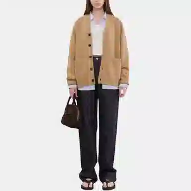 Dunst UNISEX BOYFRIEND KNIT CARDIGAN CAMEL