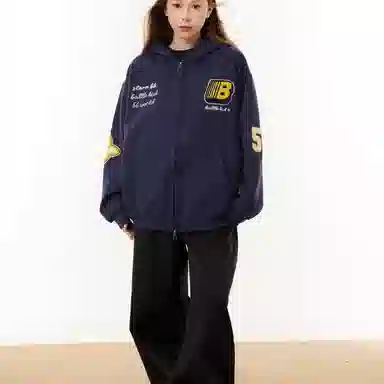 悍戈 美式复古学院风水洗迷彩刺绣重磅连帽开衫上衣卫衣 男女同款
