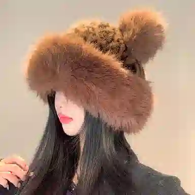 【秋冬防风必备~小熊】 攸委 降温复古豹纹熊耳朵毛绒蒙古帽子女冬季加厚保暖 涤纶 高品质仿皮草护耳绒线帽包头冷帽 男女同款情侣款
