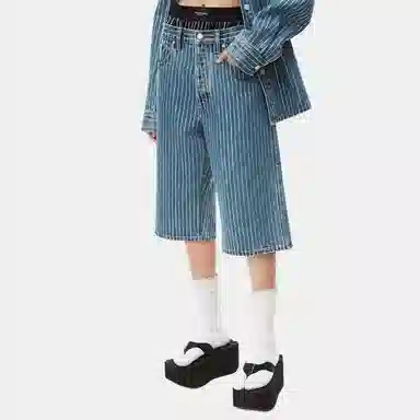 Alexander Wang SS22 Crystal Stripe Denim Shorts