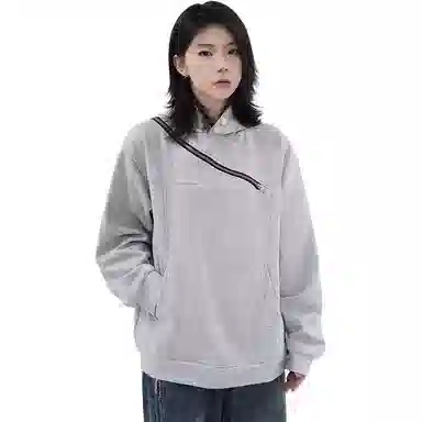 悍戈 美式高街斜拉链短宽连帽外套设计感小众痞帅潮牌卫衣 男女同款