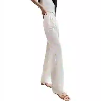 缪斯的诱惑 提花阔腿薄款绣花休闲高腰垂感黑色西装裤 女款