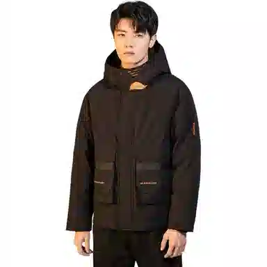 鸭鸭 短款纯色连帽拉链长袖羽绒服 男款 黑色