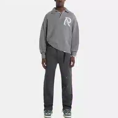 REPRESENT Letter Print Polo Sweater Gray