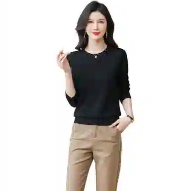 恒源祥 纯色百搭圆领宽松休闲长袖针织衫 女款