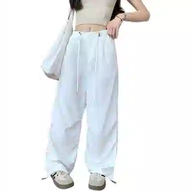 黛尔佳人 抽绳设计高腰显瘦阔腿工装裤 女款