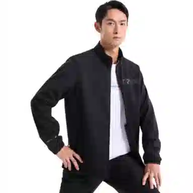 特步 综训系列 运动健身拉链长袖风衣 男款 正黑色