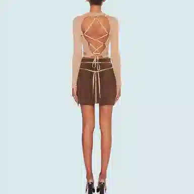 Miu Miu SS21 Logo Ribbed Wool Sweater Camel Brown