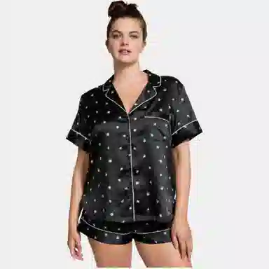 Victoria's Secret Satin Short Pajama Set Black Rosebuds