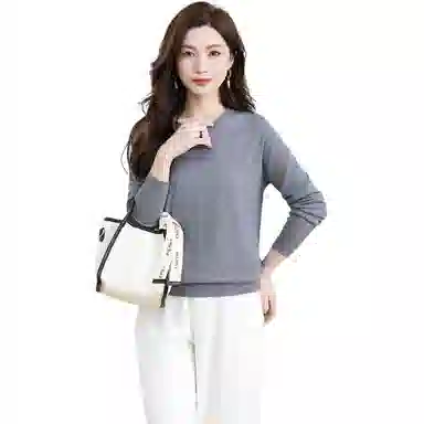 恒源祥 圆领舒适时尚纯色简约休闲长袖针织衫 女款