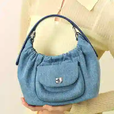 古良吉吉 设计感高级百搭 织物 手提包 常规 女款 牛仔蓝