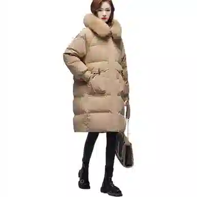 鸭鸭 纯色连帽通勤拉链加厚长袖羽绒服 女款