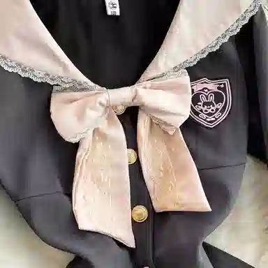 桴生 纯欲甜美短裙女秋冬收腰显瘦撞色拼接学院风海军领蝴蝶结长袖连衣裙 女款 黑色