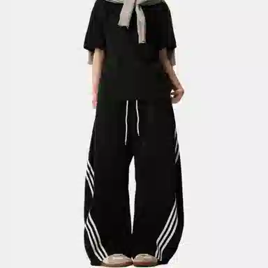悍戈 夏季美式复古三条杠百搭垂感阔腿卫裤休闲裤 男女同款