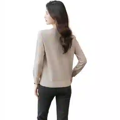 恒源祥 纯色百搭圆领宽松休闲长袖针织衫 女款