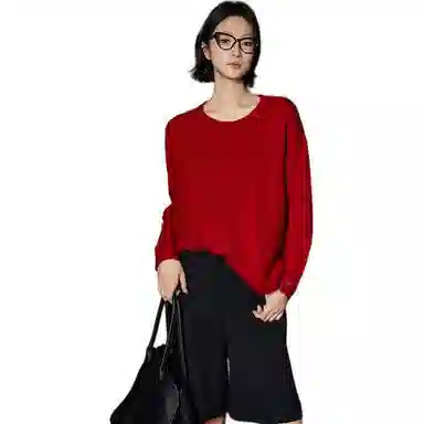 美洋 绵羊毛混纺圆领卷边毛衣 女款