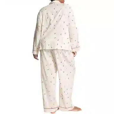 Victoria's Secret Flannel Long Pajama Set COCONUT WHITE SKIERS