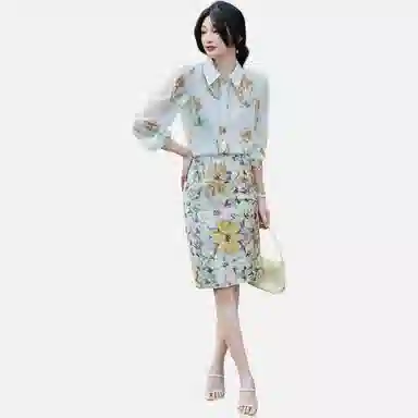 【dme】 印花休闲通勤尖领长袖衬衫 女款 黄色