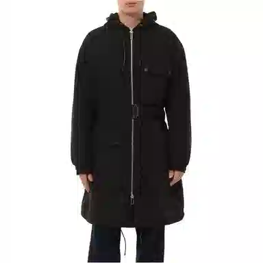 EMPORIO ARMANI Crinkle Nylon Water Repellent Trench Coat With Hood And Crossover Belt