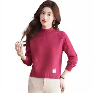 恒源祥 时尚简约休闲气质半高领纯色打底衫女长袖针织衫 女款