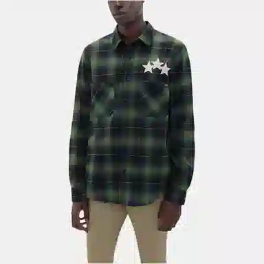 AMIRI Star Leather Flannel Shirt Green